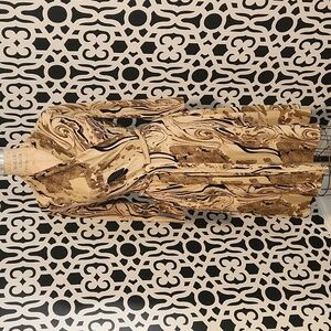 Karina - Abstract Beige, Tan & Black Faux Wrap Dress sz M/L (=10/12)